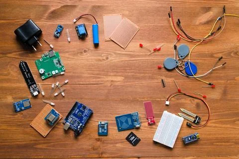 Top view of electronic components such as PCB Stock-Fotos