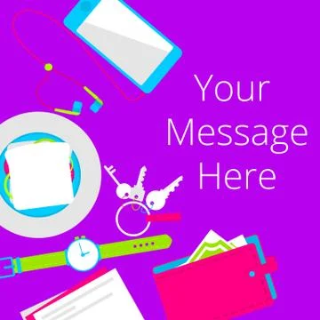 Top view of elements on purple desk Stock Illustration