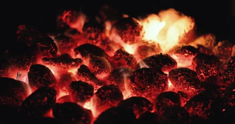 Top view of empty barbecue with burning hot charcoal briquettes underneath. Video stock 235440921