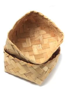 Top View Empty Besek is box or Container Food Box, made from woven bamboo at  Stock Photos