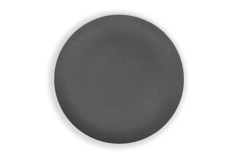 Top view-Empty black ceeamic round dish plate isolated on white background Foto stock