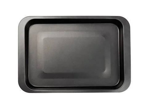 Top view of empty black non-stick baking tray Top view of new empty black ... Stock Photos