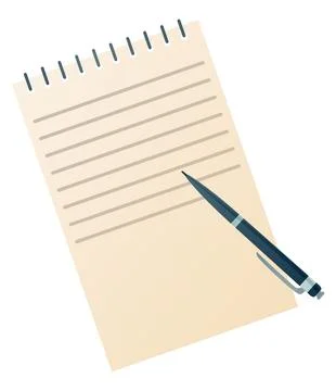 Top view of empty blank notebook and pen. Note pad paper sheet. Isolated notepad Illustrazione stock