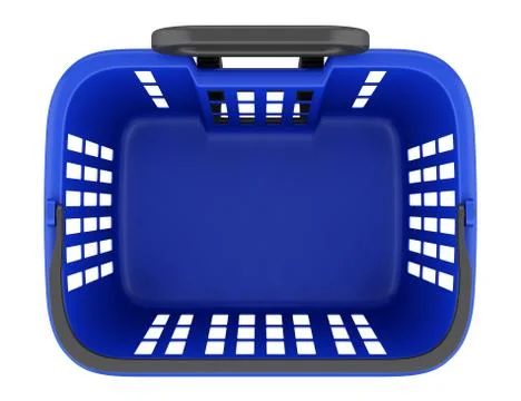 Top view of empty blue shopping basket isolated on white background. 3d illus Stock Illustration