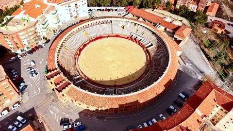 Top view of empty bullring arena with tiered seating Video stock 334861248