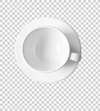 Top view of empty ceramic tea or coffee cup with small plate isolated Stock-Fotos