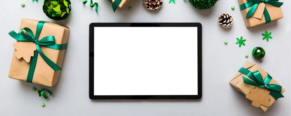 Top view of empty on Christmas background made of new year decorand festive d Stock Photos