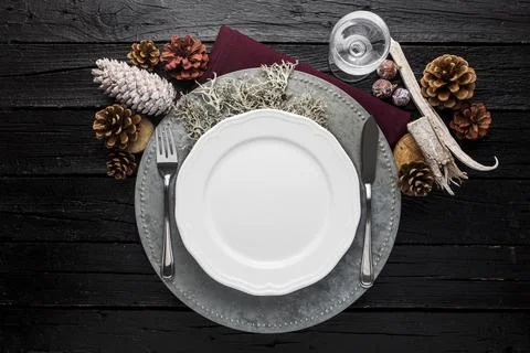 Top view empty christmas plate. High quality and resolution beautiful photo Stock Photos