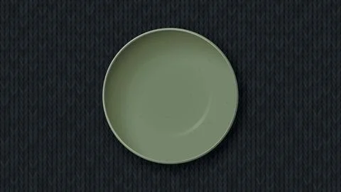 Top view of empty circle bowl green color on dark gray tablecloth Stock-Illustration