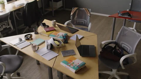 Top View of Empty Classroom in Coding School during Break Stock Footage 278128794