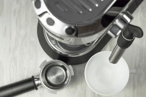 Top view of empty coffee maker portafilter before making espresso coffee Stock Photos
