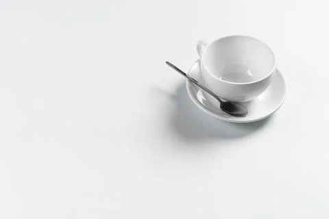 Top view of empty cup on white background desk for mockup Stock Photos