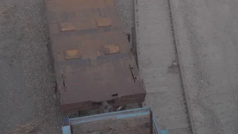 Top View of Empty Flatbed Railcar on Industrial Railway Track Video stock 333081241