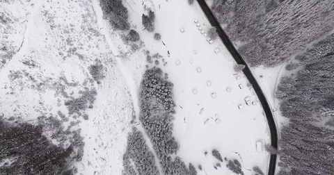 Top View Empty Forest Road Winter Stock Footage 84999307