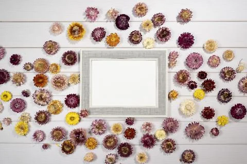 Top view of an empty frame with floral decors Stock Photos