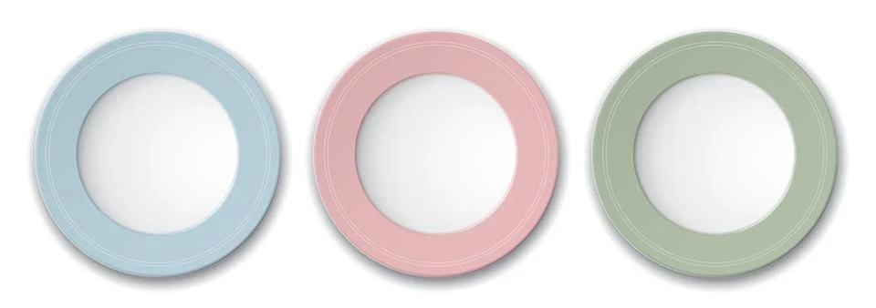 Top view of empty green, blue and pink dish isolated Stock Illustration