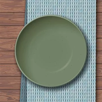Top view of empty green bowl with grainy texture placed on a light blue pla.. Stock Illustration