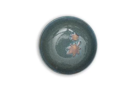 Top view-Empty green ceramic round dish plate isolated on white background Stock Photos