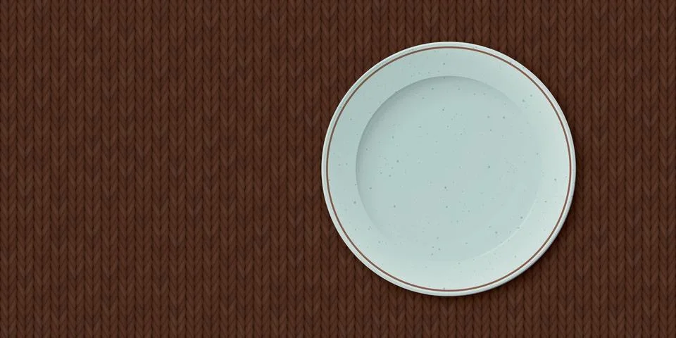 Top view of empty green mint circle dish place on brown tablecloth background Stock Illustration