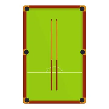 Top view of empty green pool table with two cues resting on surface Stock Illustration