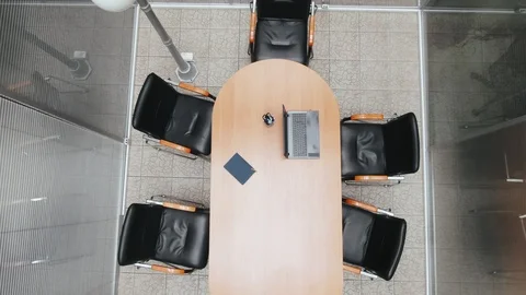 Top view empty office table with chairs and notebook ready to start negotiations Stock Footage 124692067