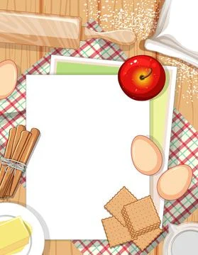 Top view of empty paper on the table with bakery ingredient element イラスト素材