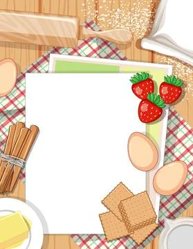 Top view of empty paper on the table with bakery ingredient element イラスト素材