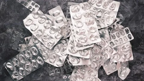 Top view of empty pills of blister pack on table Stock Footage 194493701