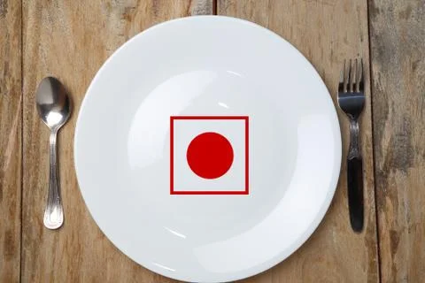 Top view empty plate on rustic wooden table Stock Photos