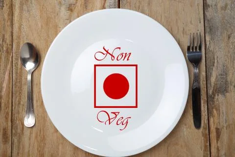 Top view empty plate on rustic wooden table Stock Photos