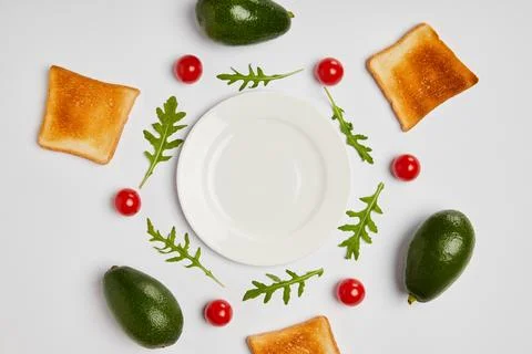Top view empty plate toasts Stock Photos