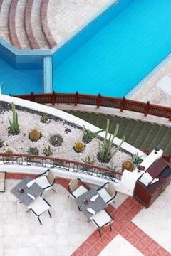 Top view of the empty poolside cafe Foto stock