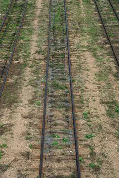 Top view of the empty railway tracks. View of the rails from above Stock Photos
