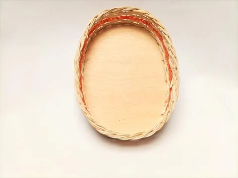 Top View Empty Rattan Fruit Basket Isolated on White Background Stock Photos