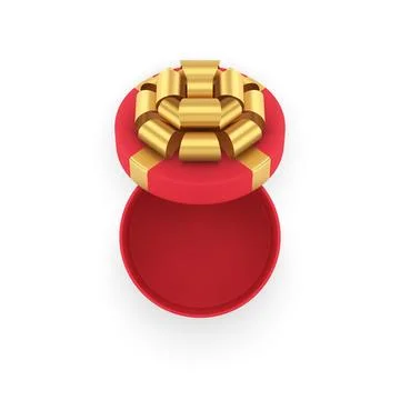 Top view empty realistic wrapped red rounded cardboard box decorated by metal Stock Illustration