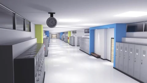 Top view of empty school corridor. 3d rendering. Seamless loop. Stock Footage 257984519