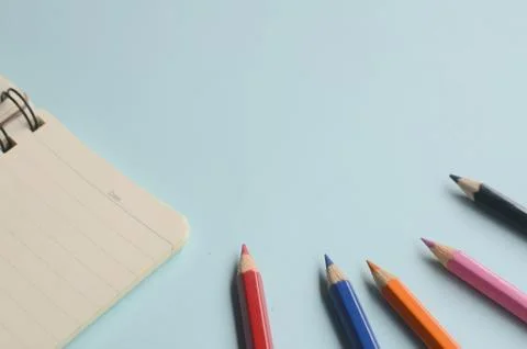 Top view empty space from a notebook and blue background Stock Photos