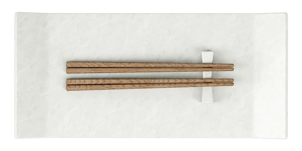 Top view of empty sushi dish with chopsticks isolated on white background Stock Illustration
