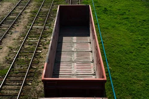 Top view of empty wagons. Stowbtsy, Belarus Stock Photos