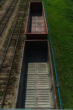 Top view of empty wagons. Stowbtsy, Belarus Stock Photos