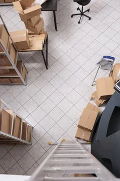 Top view of empty warehouse building with nobody in it using for storage and Fotos de archivo