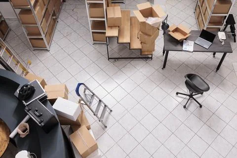 Top view of empty warehouse building using for storage and distribution centers Fotos de archivo