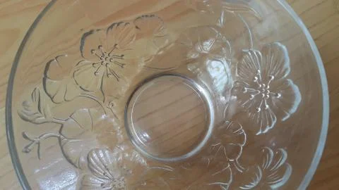 Top view of empty white glass bowls on a wooden floor Stock Photos