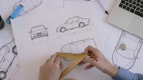 Top view engineer working on a car desig... | Stock Video | Pond5
