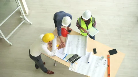 Top view of engineering people are meeting , Engineering people, corporate wo Stock Footage 137939479