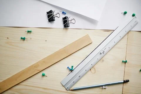 Top View Engineering Supplies on Table Stock-Fotos