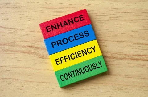 Top view of Enhance Process Efficiency Continuously text on multicolored w... Stock Photos