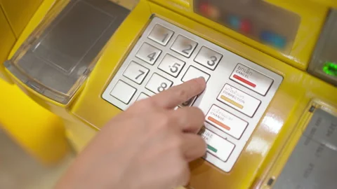 Top view of enter PIN on ATM machine Stock Footage 155281203