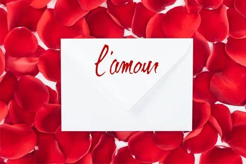 Top view envelope lamour lettering Stock Photos