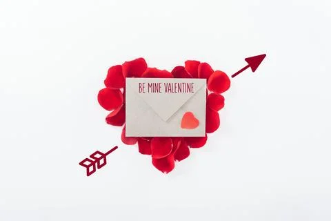 Top view envelope mine valentine Stock Photos
